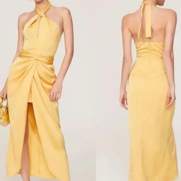 Elle Zeitoune Dresses & Skirts - Chic Backless Yellow Halter Dress